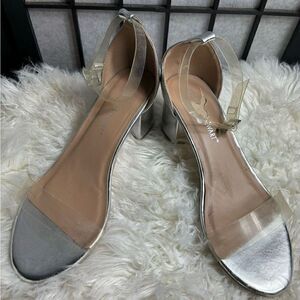 Ashley Stewart Silver Strappy Chunky Heels